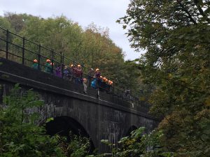 The first intrepid scout descends the bridge